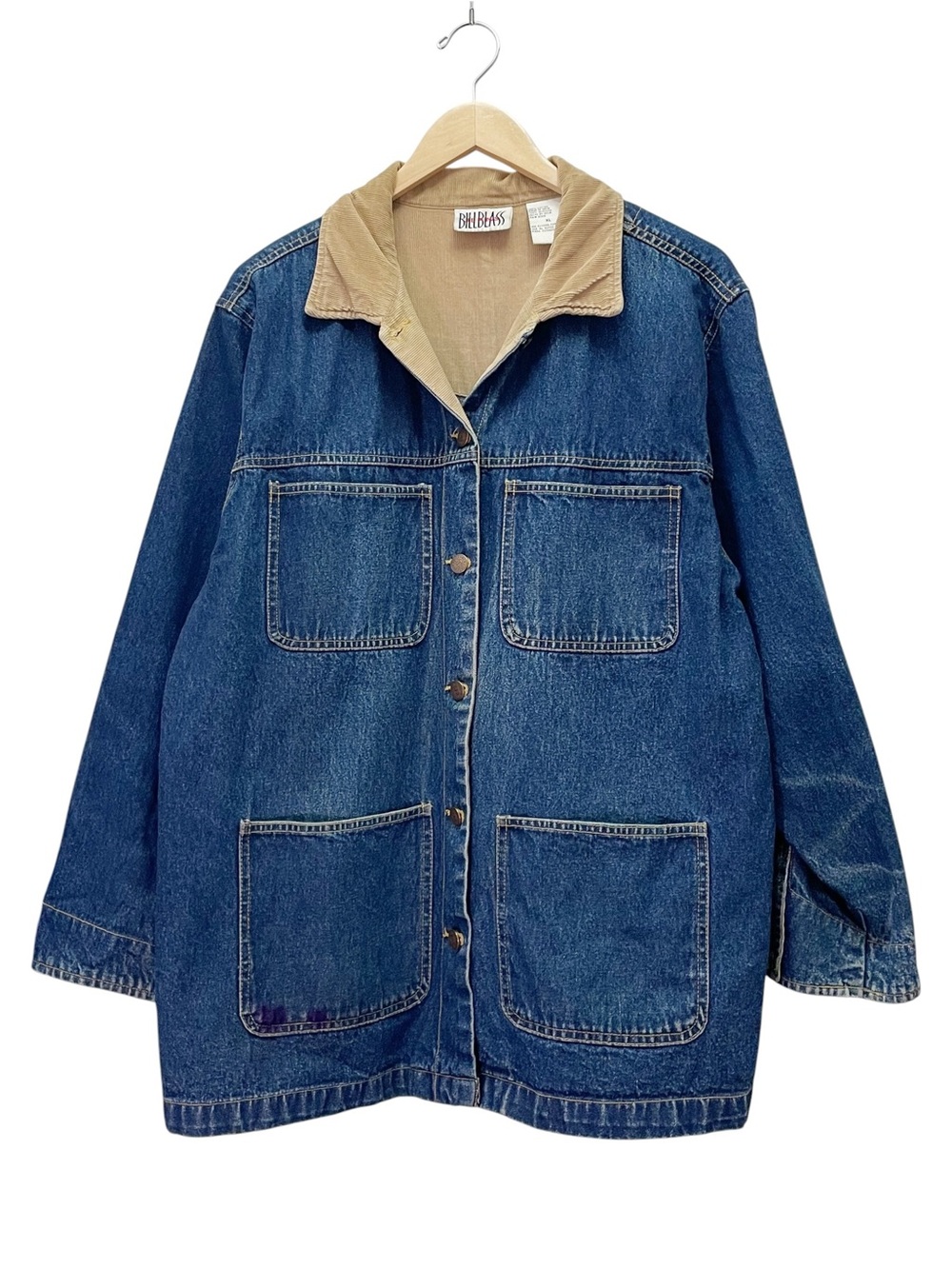 Vintage Bill Blass Jeans Denim Chore Jacket XL Corduroy Collar Barn Workwear - Picture 2 of 14